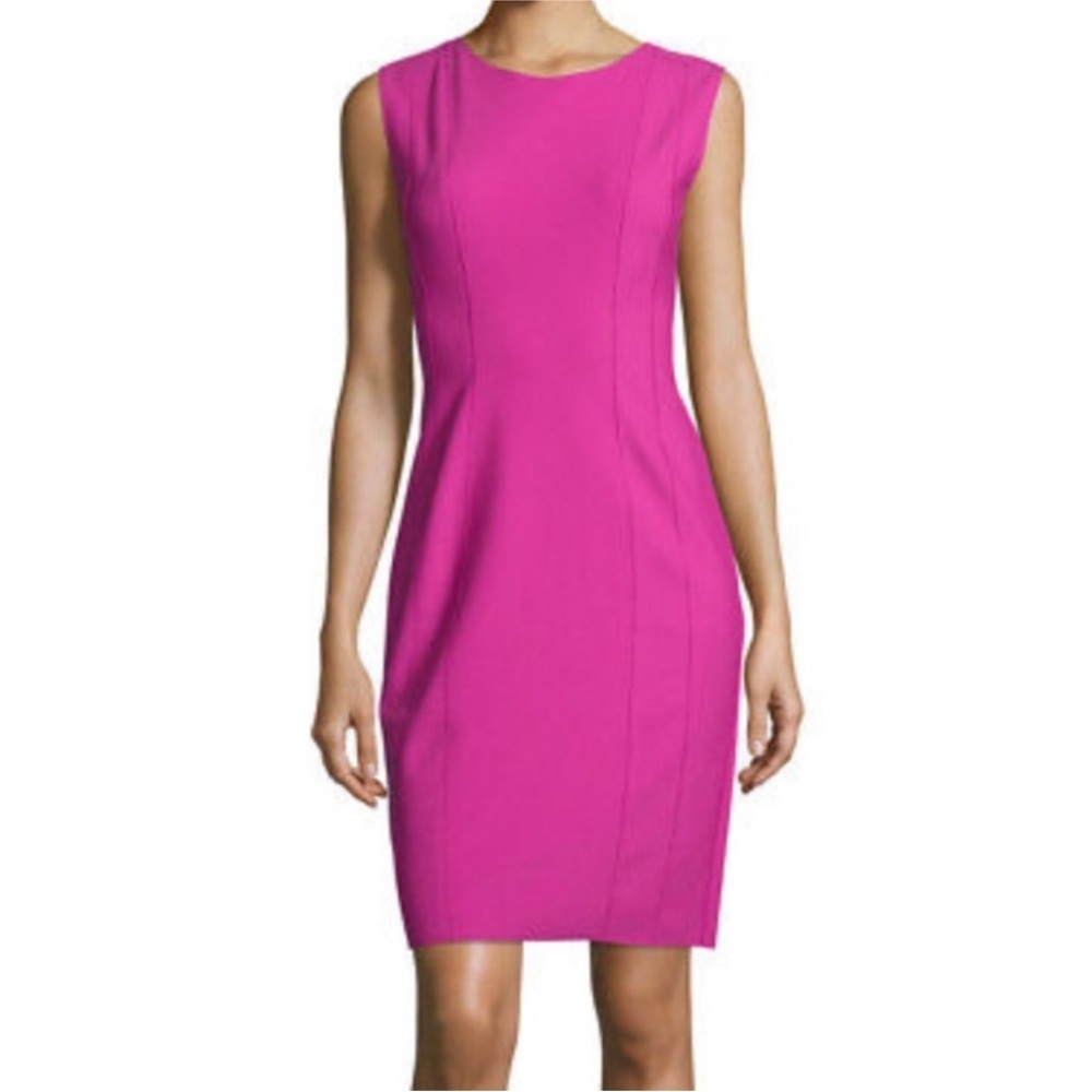 ELIE TAHARI Marley Seamed Sheath Dress Raspberry Pink Nylon Neoprene Bodycon - 2